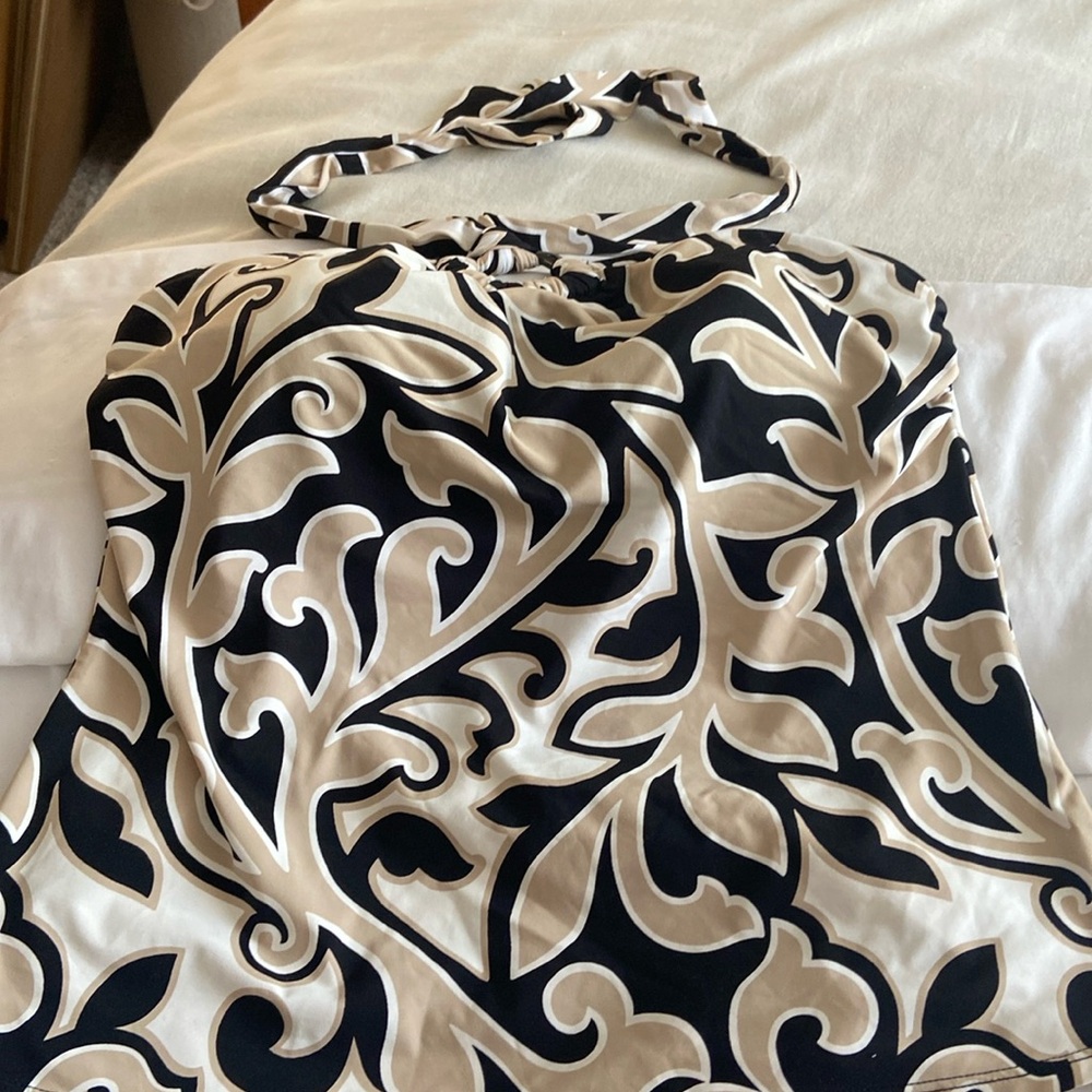 Jantzen Tankini Top Neck Tie or Bandeau Black and Tan Paisley